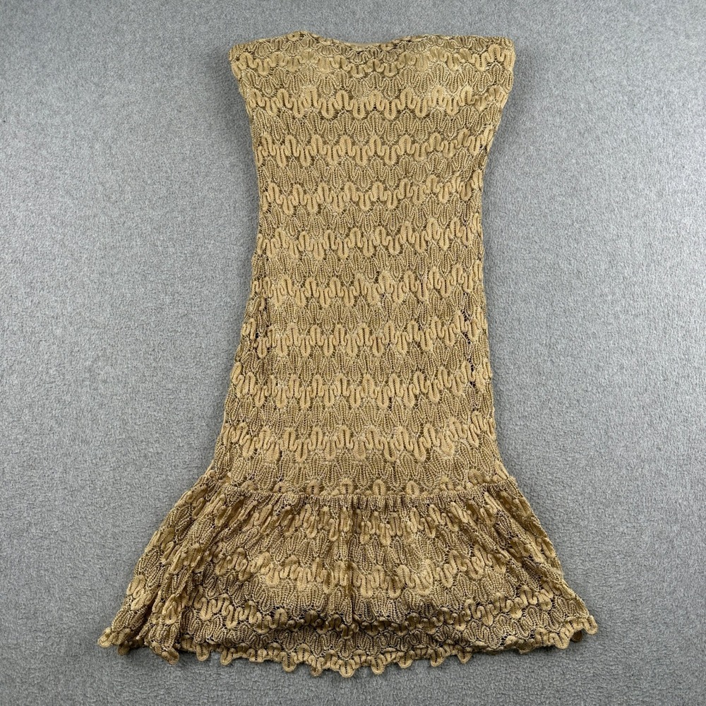 Cache Dress Womens 2 Mermaid Strapless Gold Metallic Crochet Ruffle Hem